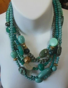 Signed CHICO'S Multi-Strand Blue Bead Statement Necklace - Picture 1 of 3