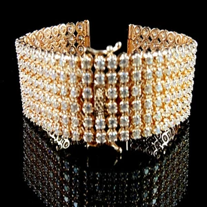 MENS GOLD TONE 6 ROW SIMULATE DIAMOND WHITE/GOLD/BLACK/ROSE GOLD WATCH BAND 24MM - Picture 1 of 15