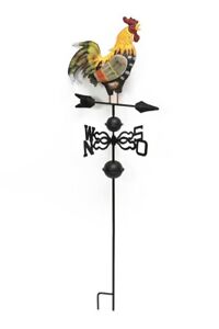 48 in Metal Weather Vane / Wind Wheel Garden Stake with Rooster Ornament
