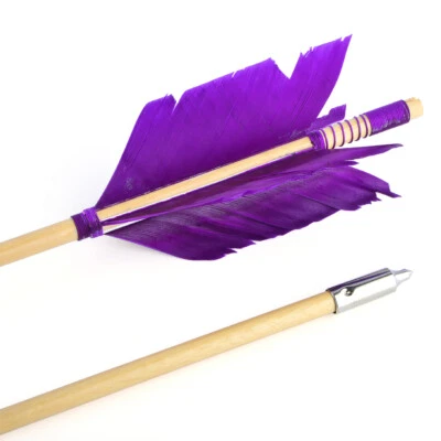 6/12PC 32" Wooden Arrows 4" Feathers Flu-Flu Traditional Longbow Archery Hunting - Image 1 of 4