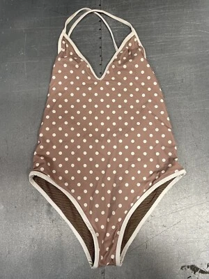 Roupa de banho feminina ACACIA rosa e branco Polkadot peça única tamanho pequeno - Imagem 1 de 3