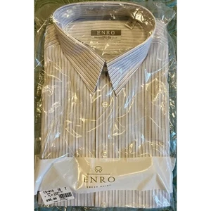 ENRO Dress Shirt Vintage Blue White Stripe Half Sleeve Kaufman's 18 Neck Tall - Picture 1 of 9