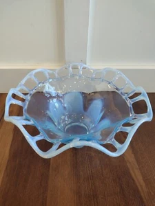 Duncan and Miller Blue Opalescent Murano Art Glass Lacey Edge Scallop - Picture 1 of 12