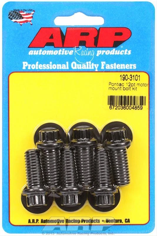 67-81 Firebird Trans Am 301 400 455 Pontiac Motor Mount Bolts 12-pt BLACK ARP - Image 1 of 1