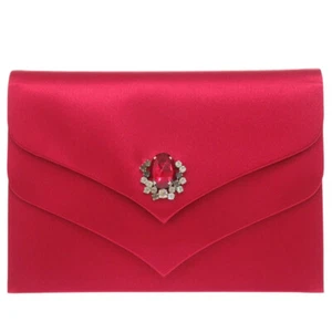 AUTHENTIC YVES SAINT LAURENT vintageClutch bag Red Satin/Stone - Picture 1 of 10