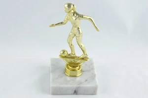 Vintage Girl Soccer Trophy With Stone Base Diecast Metal Gold Color 1983 Freeman - Picture 1 of 12