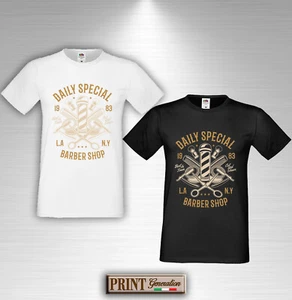 T-Shirt barberia forbici vintage barba pettine specialità elegante moda slim - Picture 1 of 4