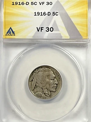 1916-D Buffalo Nickel :  ANACS VF30 - Image 1 of 4
