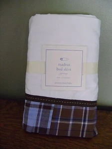 Pottery Barn Kids Madras Plaid Crib Skirt Blue, Brown, White ~ NEW, RARE - Picture 1 of 3