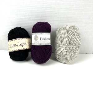 Lot Of 3 Lopi Icelandic Natural Wool Yarn Black/Gray & Purple - Picture 1 of 11