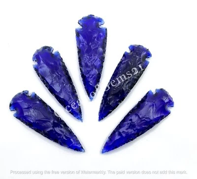 Man-made Blue Sapphire 3-4 Inch Arrowhead Crystal 4 Pieces Gemstone Cabochon - Image 1 of 4