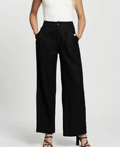Atmos & Here Brand Jasmine Cotton Pants Ladies Black Wide Hem BNWT Size 16 - Picture 1 of 9