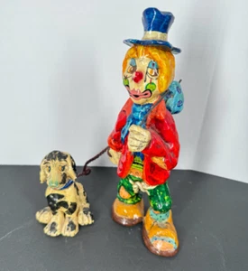Pappmaché Clown mit Hund Vintage Mexiko handbemalt signiert Volkskunst Figur - Bild 1 von 4