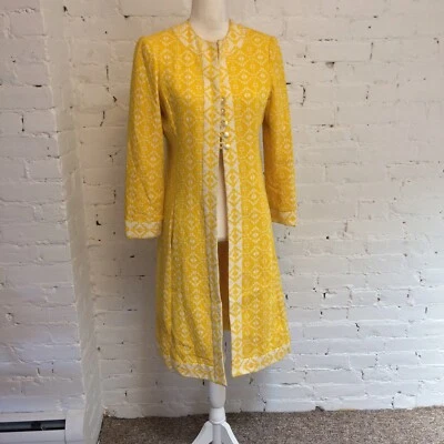 Abrigo de día vintage años 70 cuello redondo amarillo pergamino talla pequeña Foto 1 de 4