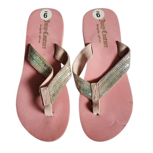 Juicy Couture Pink and Flip Flops with Rhinestone Straps - Size 9 - Picture 1 of 4