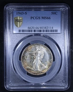 1943-S Walking Liberty Half Dollar - 50c PCGS MS66 - PCGS Gold Shield - Picture 1 of 5