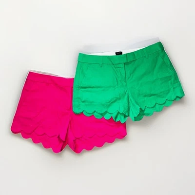 Pantalones Cortos J.Crew Mezcla de Lino Para Mujer Talla 10 Kelly Verde y Rosa Dobladillo Festoneado Preppy Foto 1 de 4