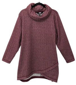 Lands' End Women's Cowl Neck Fleece Lined Sweater 1X (16W-18W) Burgundy Pullover - Picture 1 of 8