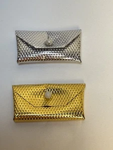 Vintage Barbie Metallic Clutch Handtasche Lot Gold Silber 60er Kunstperlenverschluss - Bild 1 von 4