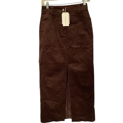 Commense Skirt Women's XS Brown Corduroy Front Slit Pocket High Waist Midi NWT - Image 1 of 4