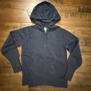 Lands End girls school uniform navy hooded cardigan sweater Sz medium 10/12 NEW - Picture 1 of 4