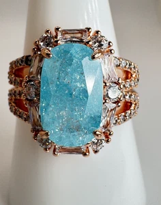 Size 10 Bomb Party Ring - RG40099 Ringed Heartstrings - Aquamarine Ice Crystal - Picture 1 of 5