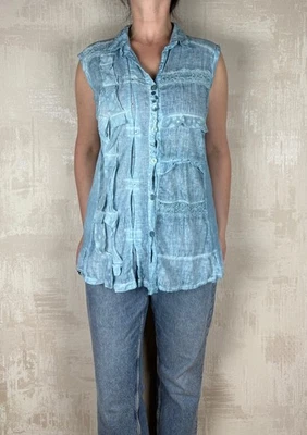 Blusa para mujer Bottega by Elisa Cavaletti azul algodón lavado estrás talla L Foto 1 de 4