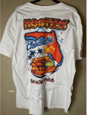 HOOTERS Since 1983 Air Brushed effect DOUBLE SIDED White Graphic TEE-NWT - Image 1 of 4