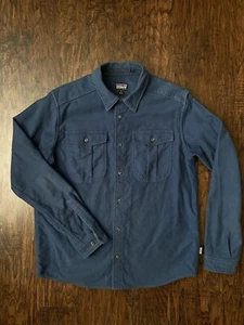 Patagonia Men’s Topo Canyon Moleskin Shirt Blue Heavy Flap Medium Long Sleeve - Picture 1 of 9