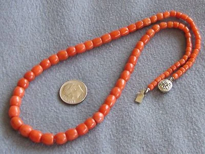 17"  Vintage Antique Natural Italian Orange Coral Bead Necklace S/S 21.8Gms - Image 1 of 4