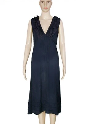 Vestido Midi Pintuck con Volantes Lucky Brand Negro Sin Mangas Cremallera Rayas Sin Mangas Nuevo S Foto 1 de 2
