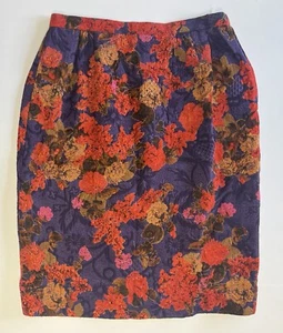 Vintage Hanae Mori Boutique Skirt Sz 12 Wool Silk Blend Purple Orange Floral EXC - Picture 1 of 11