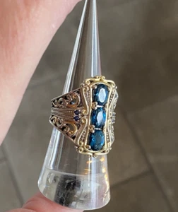Gems en Vogue Sterling & Gold Embraced London Blue Topaz & Sapphire Ring - Picture 1 of 18