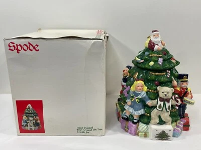 Spode Christmas Tree Cookie Jar 12” Hand Painted Ceramic Cookie Jar in Box VTG - Image 1 of 4