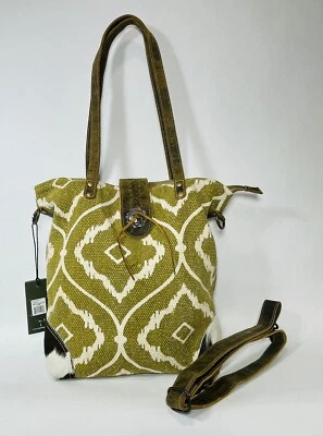 Bolso de hombro estético Myra Western Boho de cuero de vaca de lona Foto 1 de 4