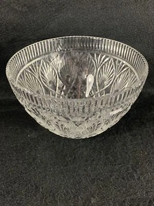 Waterford Crystal Ribbed Rim Peacock Feather Centerpiece Bowl 10" - Picture 1 of 4