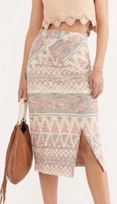 Falda Free People Mujer Pequeña Falda Lápiz Media Pantorrilla Rosa Azteca Geométrica Talla S Foto 1 de 4
