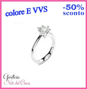ANELLO SOLITARIO ORO BIANCO DIAMANTE NATURALE E VVS 0.40 CARATI CERTIFICATO - Foto 1 di 4