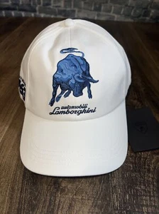 Automobili Lamborghini 1963 Bull Logo Authentic Ball Cap Hat White Blue NEW - Picture 1 of 12