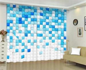 Azul Blanco Bonito Espacio Geometría Impresión 3D Bloqueo Cortinas Tela Ventana - Imagen 1 de 4