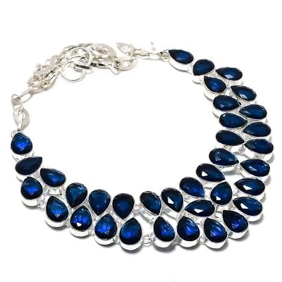 Faceted Iolite Gemstone Handmade 925 Sterling Silver Jewelry Necklace 18" H973 - Image 1 of 4