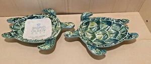 2 SIGRID OLSEN Blue Green Coastal SEA TURTLE Appetizer Dipping Bowls MELAMINE - Picture 1 of 4