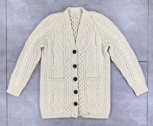 vtg elenor murphy donegal hand knit 100% wool knit cardigan cable knit sweater L - Picture 1 of 19