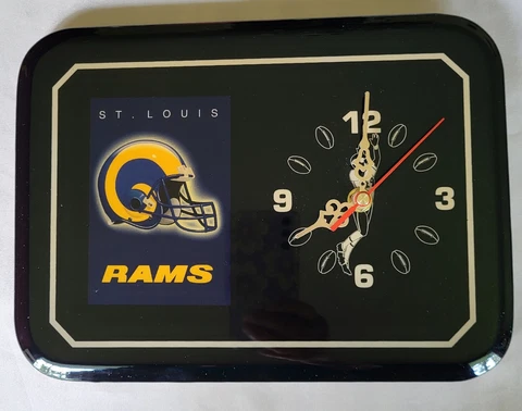 St Louis Rams Black Laquered Wall Clock 11"x 8" Works Uses AA Battery Cover