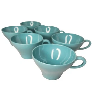 Lot Set 6 Vintage MCM Retro Turquoise Aqua Blue Melmac Melamine Tea Coffee Cups - Picture 1 of 6