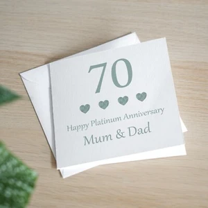 Tarjeta de aniversario de boda personalizada del 70 aniversario hecha a mano tarjeta de aniversario de platino - Imagen 1 de 3