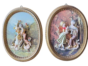 PAIR Vintage ITALIAN Empire 3-D Wall Plaques Rococo Made in Italy Victorian - Picture 1 of 18