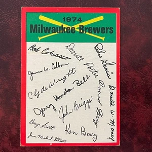 1974 Topps Set MILWAUKEE BREWERS RED TEAM CHECKLIST CARD UNMARKED - NR-MINT - Picture 1 of 2