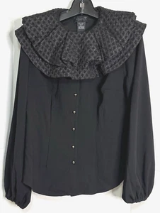 Ashro schwarze Bluse Rashida Gr. M abnehmbarer Rüschenkragen elegant Mode Boho - Bild 1 von 8