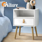 Oikiture Bedside Tables Side Table Drawer Cabinet W/ Leather Handle White
